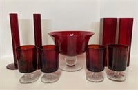 9 mcx en verre rouge vintages