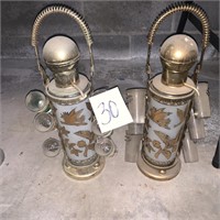 2 VTG Glenshaw pump decanters with shot glasses