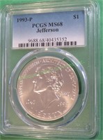 1993 Jefferson MS 68 PCGS Dollar Commemorative