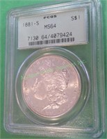 1881 s MS 64 PCGS Morgan Dollar - $116 CPG