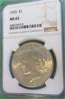 Semi Key 1925 MS65 NGC Peace Dollar -$135 CPG