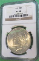 1922 MS 65 NGC Peace Dollar - $128 CPG