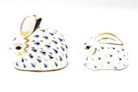 Two Royal Crown Derby Rabbit Paperweights