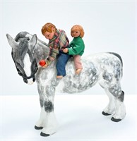 Ceramic Horse with Boy and Girl