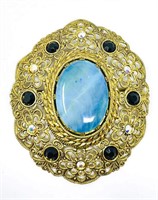 Vintage Czech Brooch with Natural Opal
