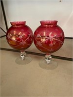 2 Pc Ruby Cut to Clear 8" tall