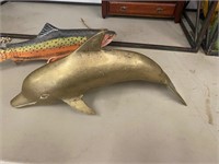 Brass Dolphin and Wood FIsh