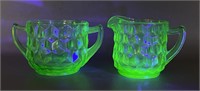 Jeanette Glass Fostoria Cream & Sugar Uranium Set