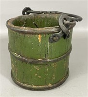 Antique Wooden Bucket With Wrought Iron Handle