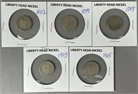 Five Early Date Liberty Head V Nickels