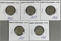 Five Liberty V Nickels