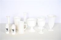 Vintage Milkglass Vases, Salt & Pepper