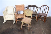 Antique Toddler Chairs Wooden & Wicker Rocking