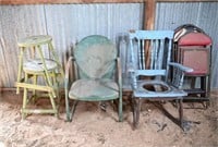 Vintage Metal Shell Back Chair, Stools, Rocker