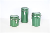 Vintage Green Ceramic Hinged Lid Canisters