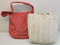 2 Ladies Patterned Cloth Tote Bags - Red & White
