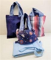 Vintage Handmade Cloth Tote Bags / Carriers - 4 Pc