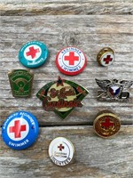 Vintage pins, Cardinals, Red Cross & military