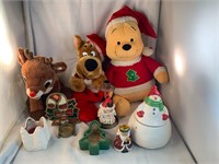 Lot of Christmas Plushies and candleholders