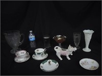 TEA CUPS W/SAUCERS,COW CREAMER,VASES & MORE