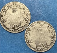 1931 & 1932 25 Cents Silver Canada