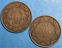 1916 & 1917 Large Cents Canada