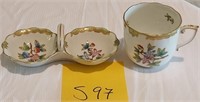 Q - HEREND HANDPAINTED CUP & DIVIDED DISH (S97)