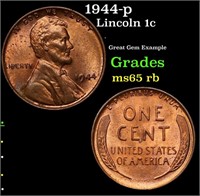 1944-p Lincoln Cent 1c Grades GEM Unc RB