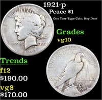 1921-p Peace Dollar $1 Grades vg+