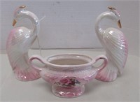 Pair of Pink Flamingos + Bowl