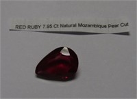 7.95ct Red Ruby Pear Cut