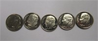 5 Roosevelt Proof Dimes .9 Silver, 69, 79, 87 ,99