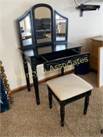 Vanity Table with Bench; Black Chair