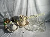 7 up Bottle, Oil Lamps, Pitcher and Basin
