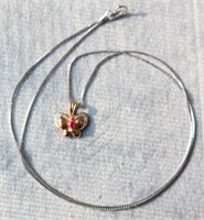 10k Gold Ruby Diamond Butterfly Pendant & Chain