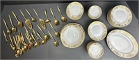 Noritake China Pieces & Gold Colored Flatware