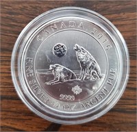 2016 3/4 Ounce Silver Howling Wolves 2 Dollar Coin