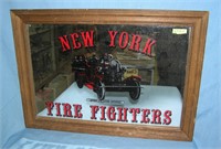 NY Fire fighers mirrored advertising framed displa