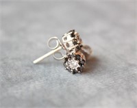 10k White Gold Diamond & Sapphire Cluster Earrings