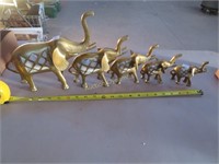 Set of 5 Brass Elephants w/ inlay stone