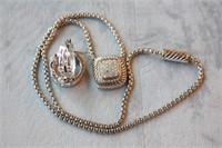 Silver "Diamond" Necklace & Hoop Earrings