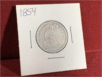 NICE 1854 US SILVER SEATED LIBERTY QUARTER ARROWS