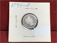1894 UNITED STATES SILVER BARBER ONE DIME