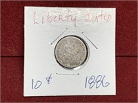 1886 UNITED STATES SILVER SEATED LIBERTY DIME