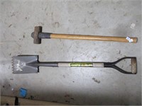 sledge hammer, serrated shovel