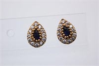 Antique Earrings Silver Clear & Blue Stones