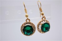 Emerald White Topaz Halo Earrings Gold Plated
