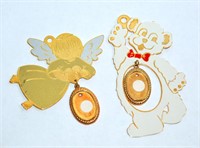 2 Gloria Duchin Metal Ornaments Bear & Cherub Ange