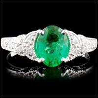 18K Gold 1.07ct Emerald & 0.15ctw Diamond Ring