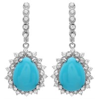 14K Gold 11ct Turquoise & 2.00ct Diamond Earrings